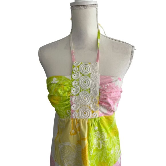 LILLY PULITZER Daphne Lace Patchwork Halter Dress Size 4 - Picture 8 of 9